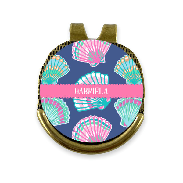 Custom Preppy Sea Shells Golf Ball Marker - Hat Clip - Gold