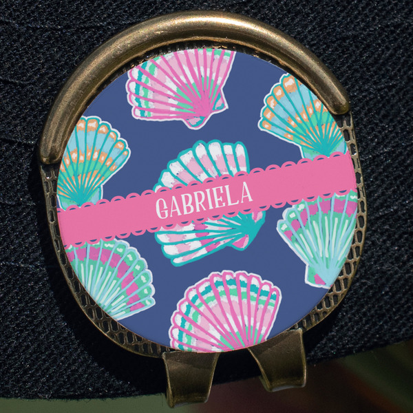Preppy Sea Shells Golf Ball Marker Hat Clip - Gold - Close Up