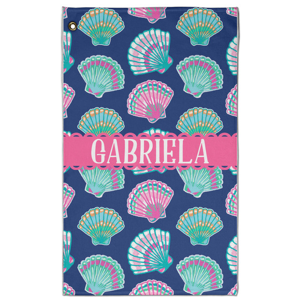 Custom Preppy Sea Shells Golf Towel - Poly-Cotton Blend - Large w/ Name or Text