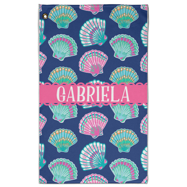 Custom Preppy Sea Shells Golf Towel - Poly-Cotton Blend w/ Name or Text