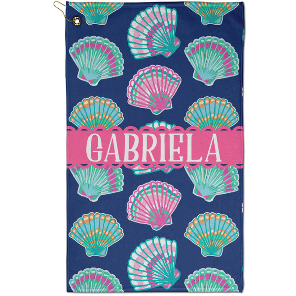 Custom Preppy Sea Shells Golf Towel - Poly-Cotton Blend - Small w/ Name or Text