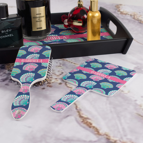 Preppy Sea Shells Hair Brush and Hand Mirror - Bathroom Scene