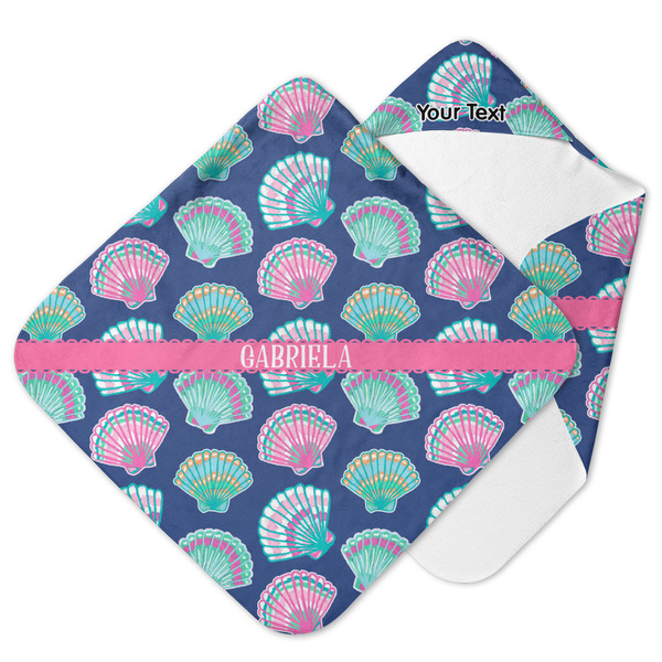 Custom Preppy Sea Shells Hooded Baby Towel (Personalized)