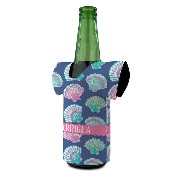 Preppy Sea Shells Jersey Bottle Cooler - ANGLE (on bottle)