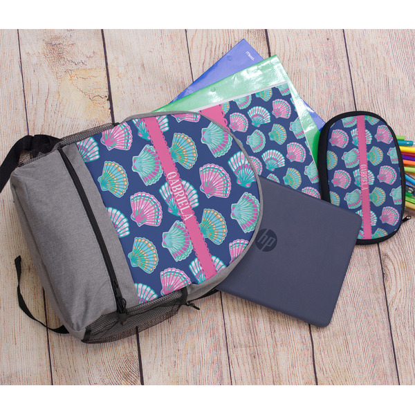 Preppy Sea Shells Large Backpack - Gray - With Stuff