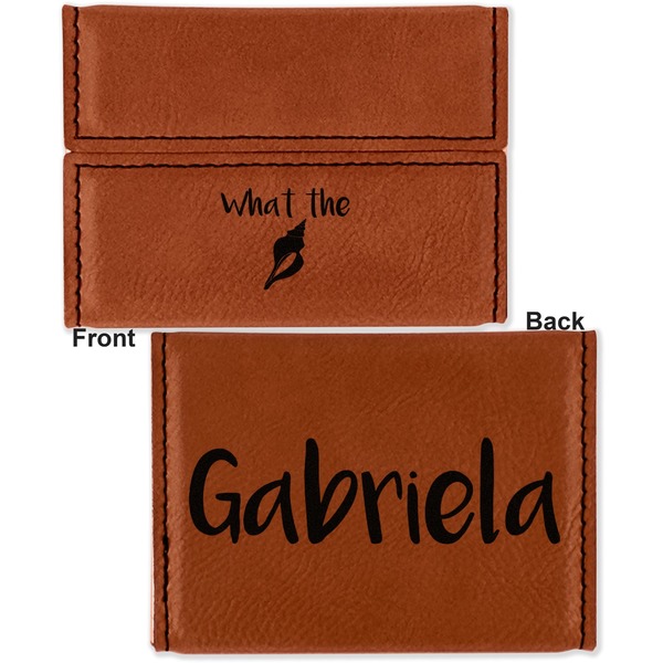 Preppy Sea Shells Leather Business Card Holder - Front Back