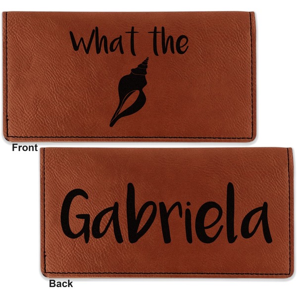 Preppy Sea Shells Leather Checkbook Holder Front and Back