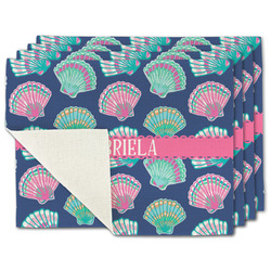 Preppy Sea Shells Single-Sided Linen Placemat - Set of 4 w/ Name or Text
