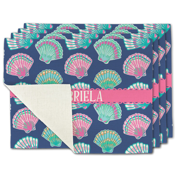 Custom Preppy Sea Shells Single-Sided Linen Placemat - Set of 4 w/ Name or Text