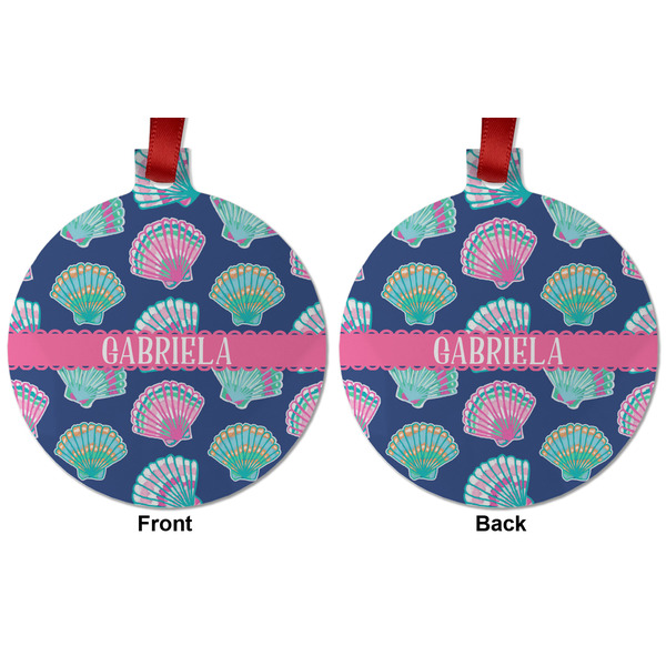 Preppy Sea Shells Metal Ball Ornament - Front and Back