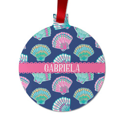 Preppy Sea Shells Metal Ball Ornament - Double Sided w/ Name or Text