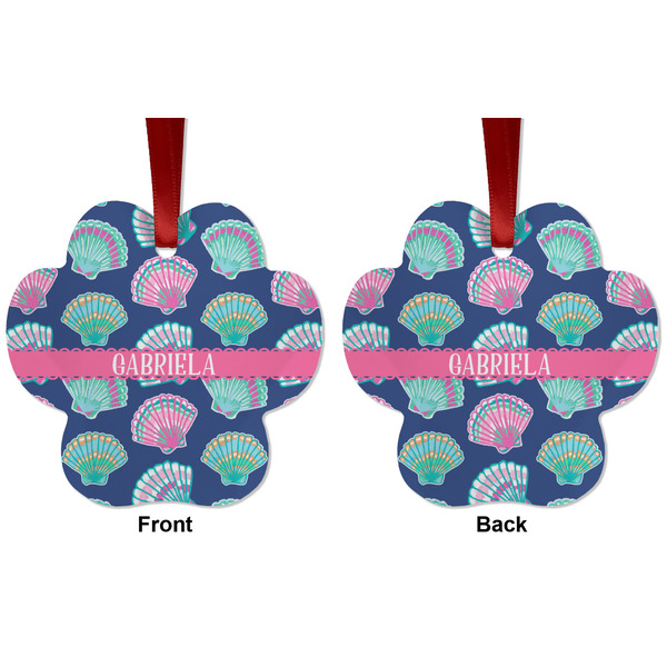 Preppy Sea Shells Metal Paw Ornament - Front and Back