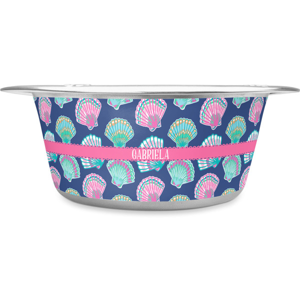 Custom Preppy Sea Shells Stainless Steel Dog Bowl - Large (Personalized)