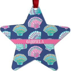 Preppy Sea Shells Metal Star Ornament - Double Sided w/ Name or Text