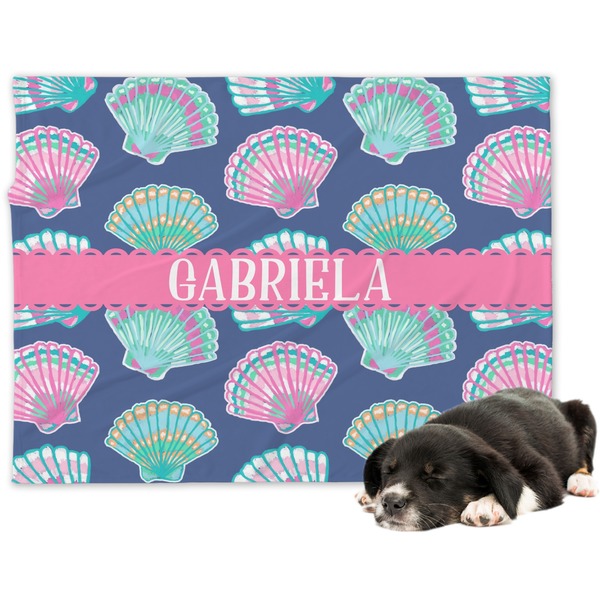 Custom Preppy Sea Shells Dog Blanket - Large (Personalized)