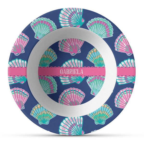 Custom Preppy Sea Shells Plastic Bowl - Microwave Safe - Composite Polymer (Personalized)