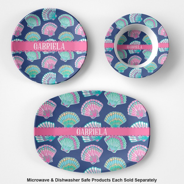 Preppy Sea Shells Microwave & Dishwasher Safe CP Plastic Dishware - Group