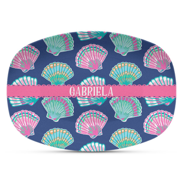 Custom Preppy Sea Shells Plastic Platter - Microwave & Oven Safe Composite Polymer (Personalized)