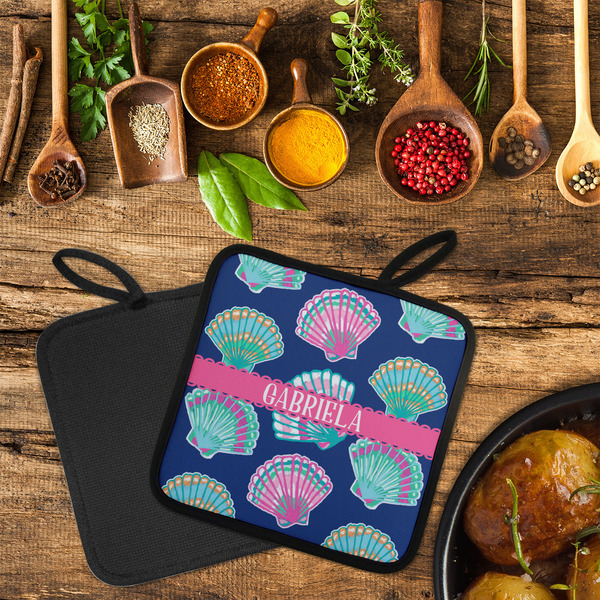 Preppy Sea Shells Neoprene Pot Holder - Set of 2  LIFESTYLE (Flatlay)