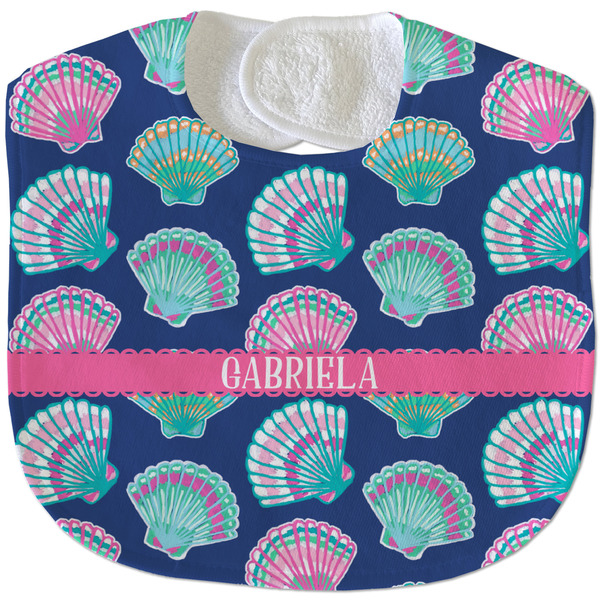Preppy Sea Shells New Baby Bib - Closed and Folded