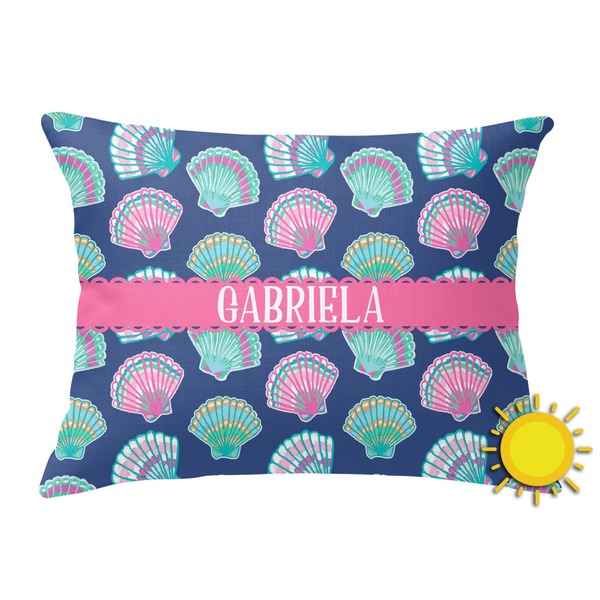 Custom Preppy Sea Shells Outdoor Throw Pillow (Rectangular) (Personalized)