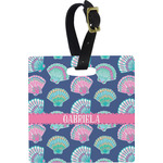 Preppy Sea Shells Plastic Luggage Tag - Square w/ Name or Text