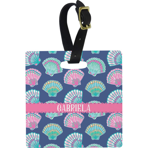 Custom Preppy Sea Shells Plastic Luggage Tag - Square w/ Name or Text