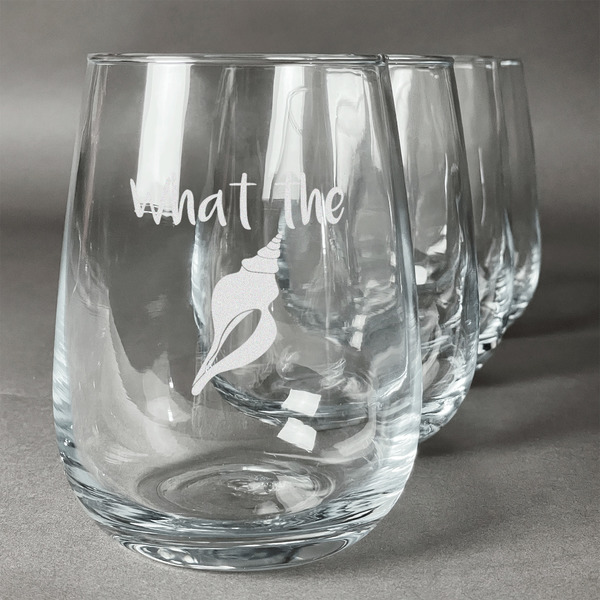 Custom Preppy Sea Shells Stemless Wine Glasses (Set of 4) (Personalized)