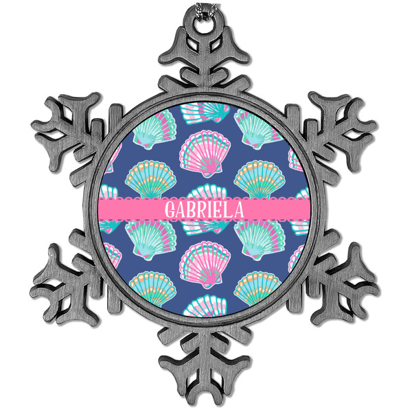Custom Preppy Sea Shells Vintage Snowflake Ornament (Personalized)