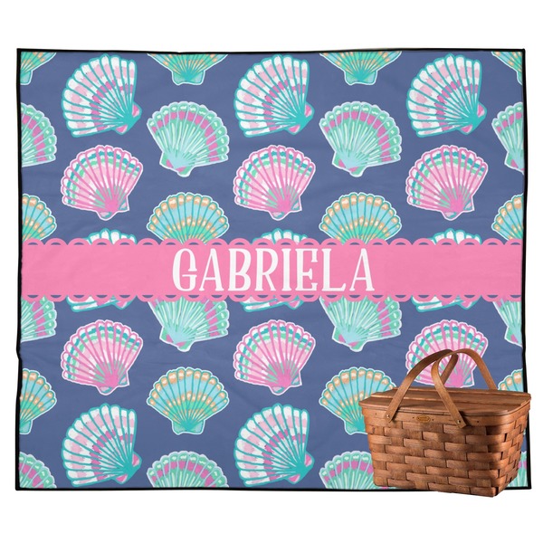 Custom Preppy Sea Shells Outdoor Picnic Blanket (Personalized)