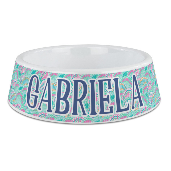 Custom Preppy Sea Shells Plastic Dog Bowl - Large (Personalized)