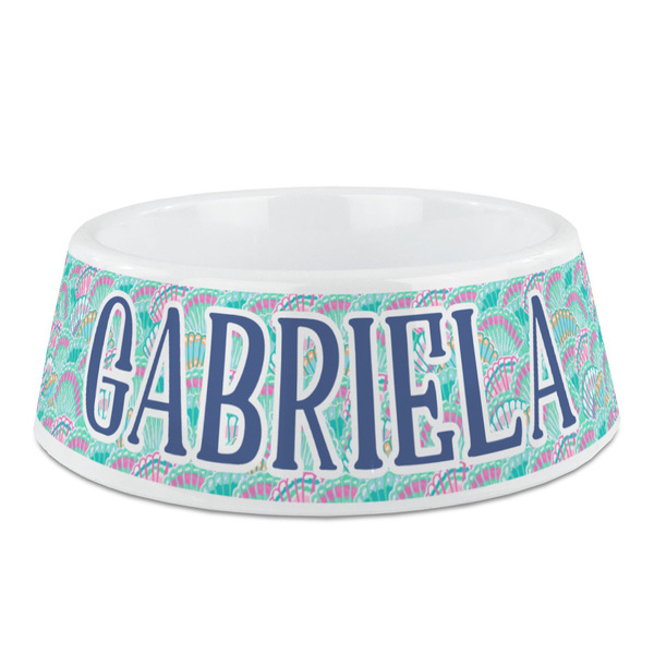 Custom Preppy Sea Shells Plastic Dog Bowl - Medium (Personalized)