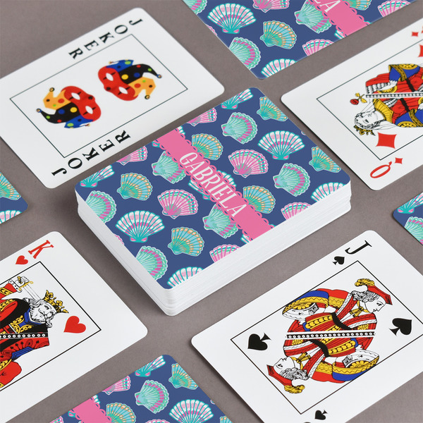 Preppy Sea Shells Playing Cards - Front & Back View