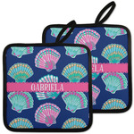 Preppy Sea Shells Pot Holders - Set of 2 w/ Name or Text