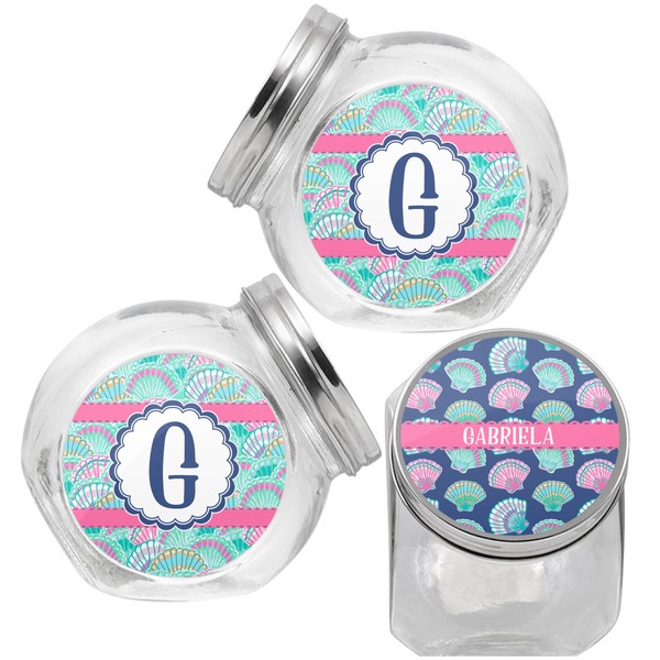 Preppy Sea Shells Puppy Treat Jar - Top Left Right