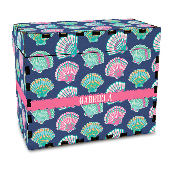 Custom Preppy Sea Shells Wood Recipe Box - Full Color Print (Personalized)
