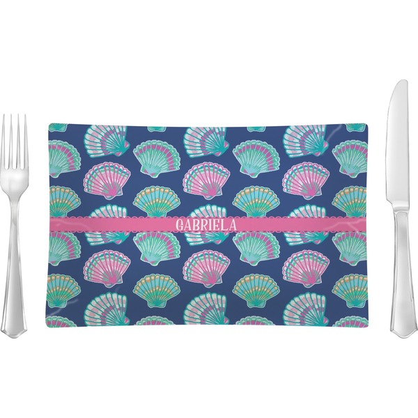Custom Preppy Sea Shells Rectangular Glass Lunch / Dinner Plate - Single or Set (Personalized)