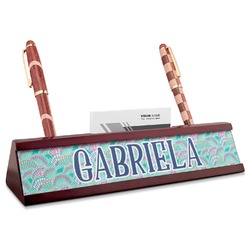 Preppy Sea Shells Red Mahogany Nameplate with Business Card Holder (Personalized)