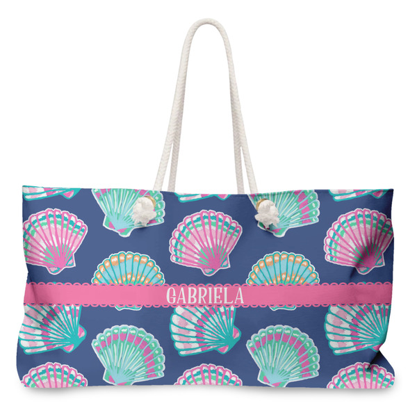 Custom Preppy Sea Shells Large Tote Bag with Rope Handles (Personalized)