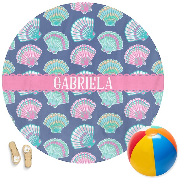 Custom Preppy Sea Shells Round Beach Towel (Personalized)