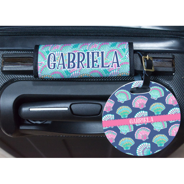 Preppy Sea Shells Round Luggage Tag & Handle Wrap - In Context