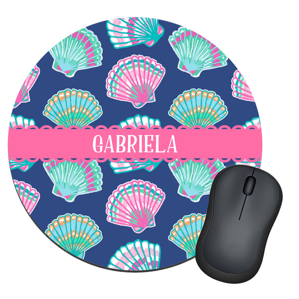 Custom Preppy Sea Shells Round Mouse Pad (Personalized)