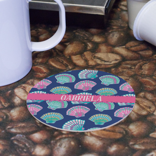 Preppy Sea Shells Round Paper Coaster - Front