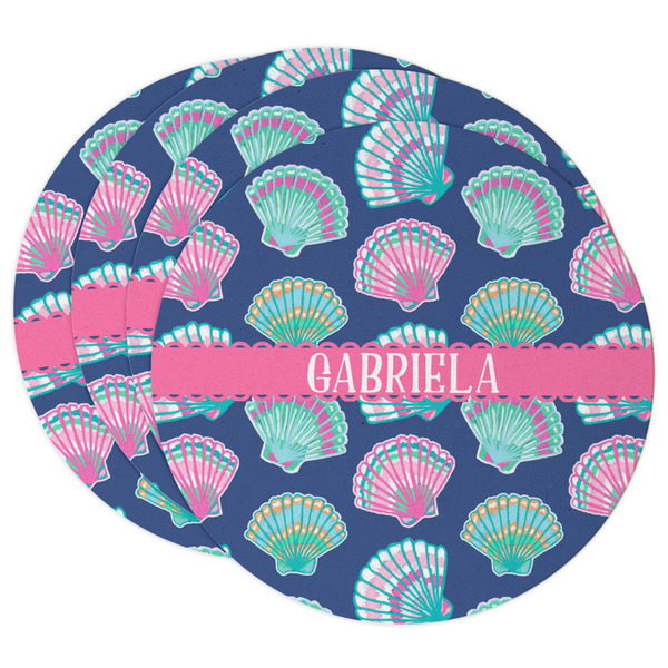 Custom Preppy Sea Shells Round Paper Coasters w/ Name or Text