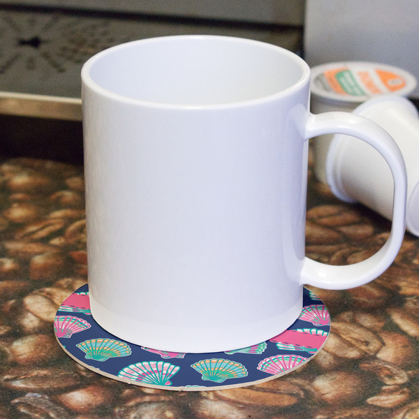Preppy Sea Shells Round Paper Coaster - With Mug