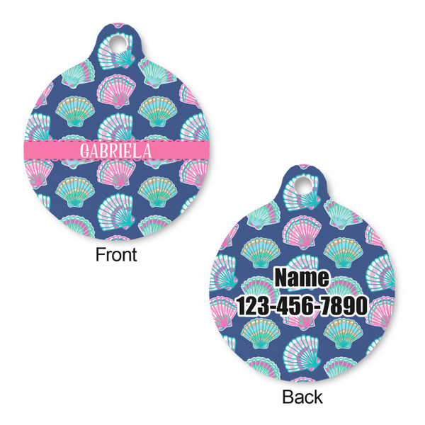 Preppy Sea Shells Round Pet Tag - Front & Back