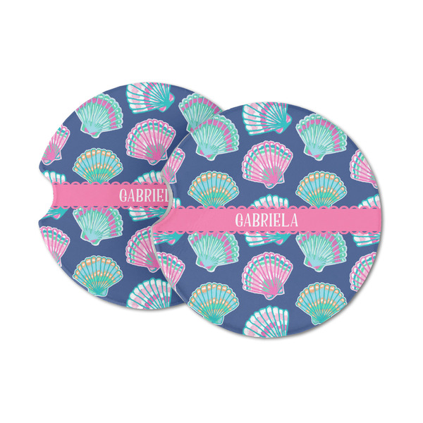 Custom Preppy Sea Shells Sandstone Car Coasters (Personalized)
