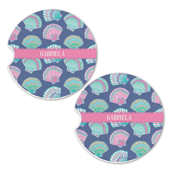 Preppy Sea Shells Sandstone Car Coasters - Set of 2