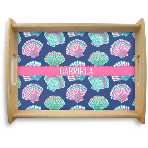 Custom Preppy Sea Shells Natural Wooden Tray - Large (Personalized)