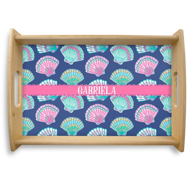 Custom Preppy Sea Shells Natural Wooden Tray - Small (Personalized)